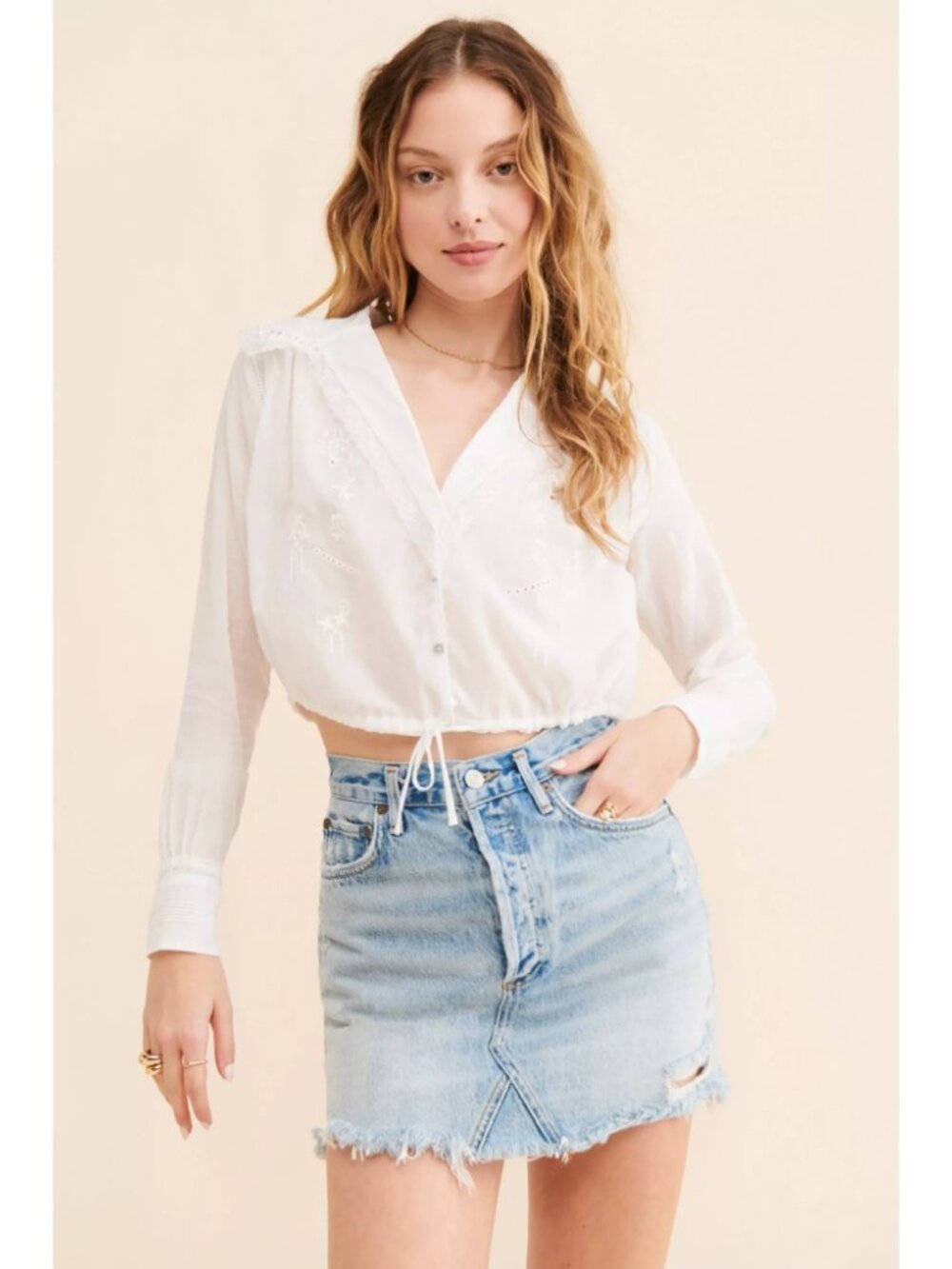 Anthropologie Favorite Daughter St Germain Top White Cotton Cropped Peasant Sz M